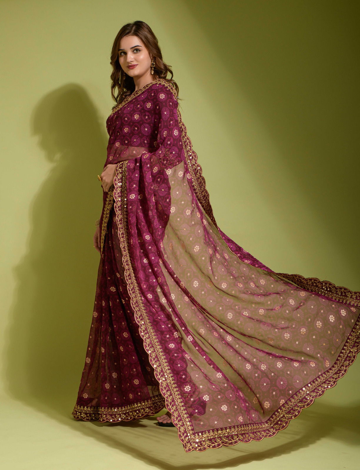 D 2020 Embroidery lace Printed Sarees Catalog
